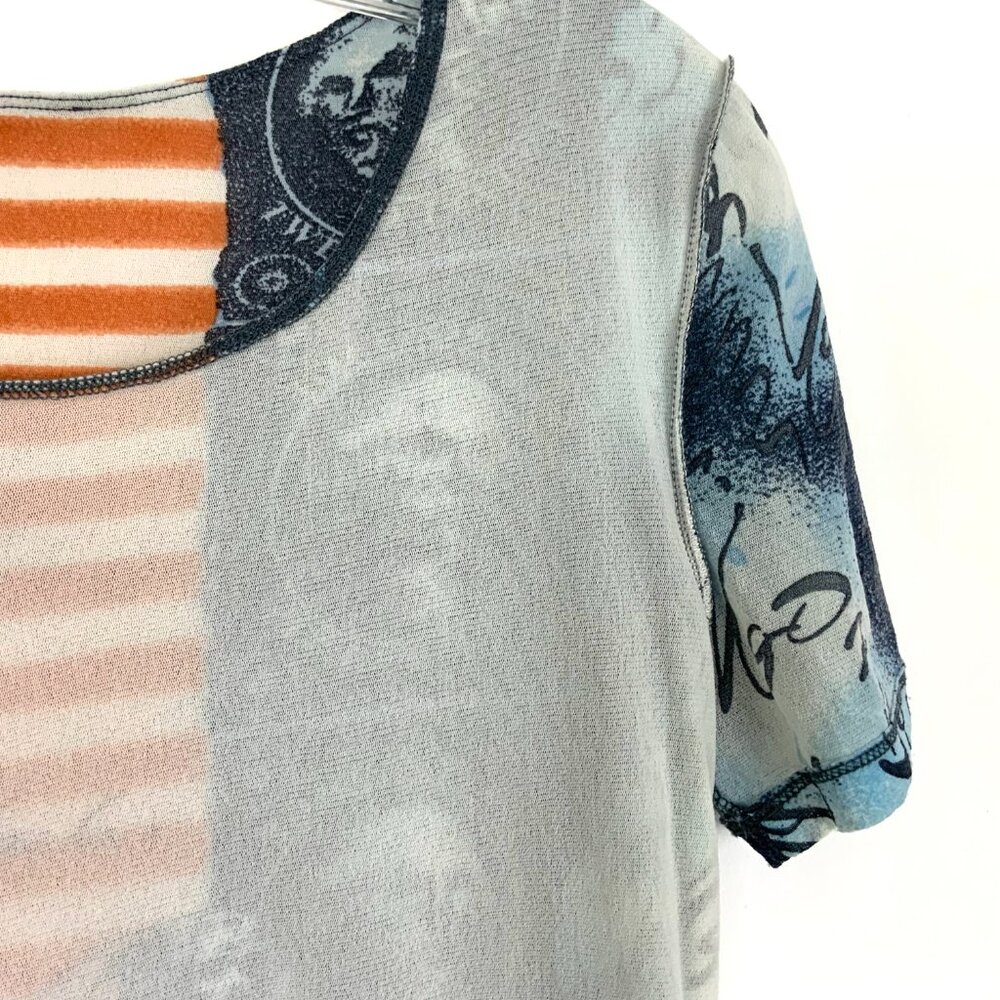 Vintage Y2K Graphic Short Sleeve Mesh Top Sz M - Picture 12 of 16